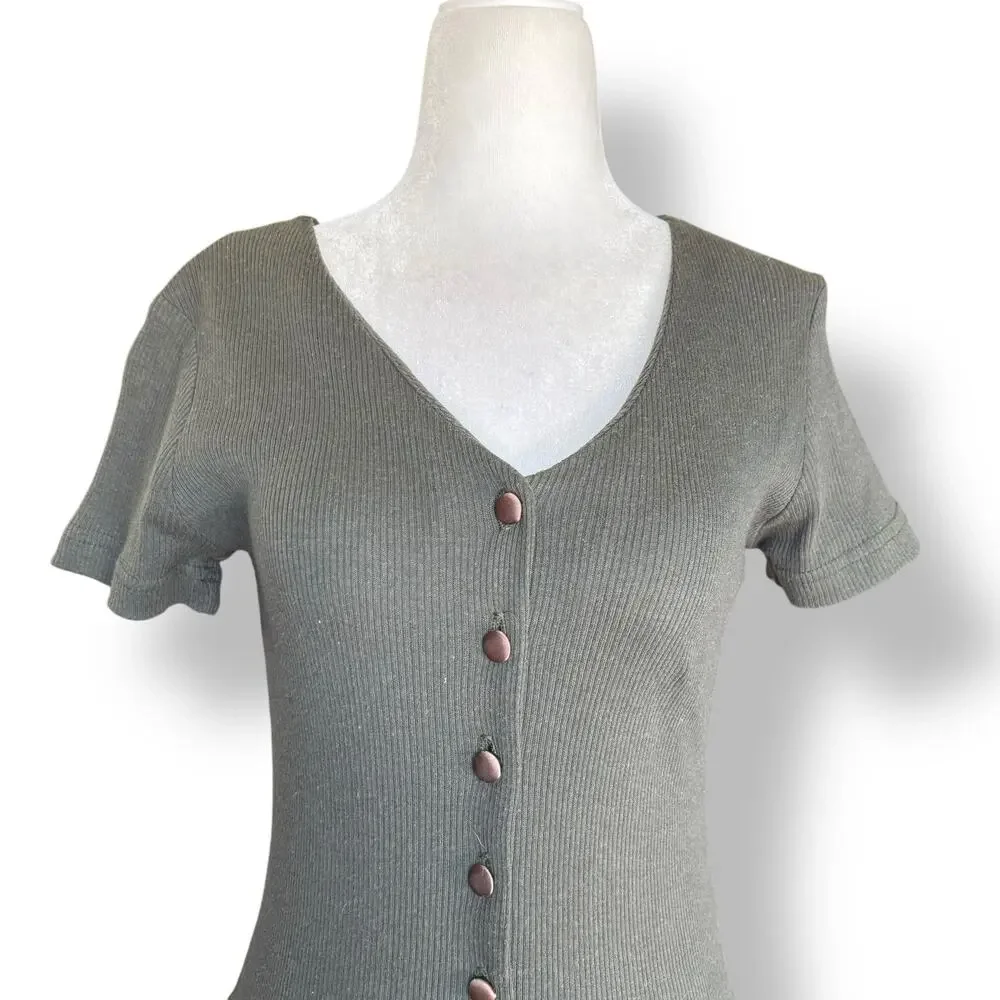 Vintage 90s Faux Two Piece Forrest Green Baby Pink Knit Top Dark Floral Maxi - Picture 2 of 7